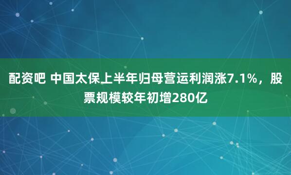 配资吧 中国太保上半年归母营运利润涨7.1%，股票规模较年初增280亿